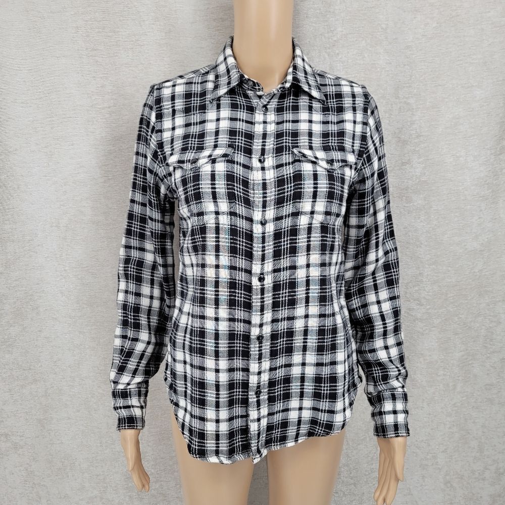 Polo Ralph Lauren Black White Plaid Vintage Western Pearl Snap Shirt Women's